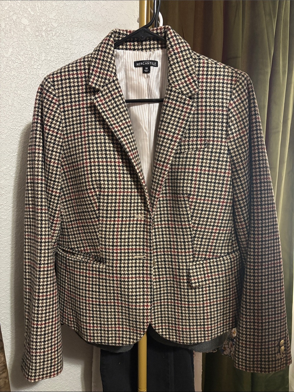 J. Crew Houndstooth Blazer in Black, Cream and Red Accents